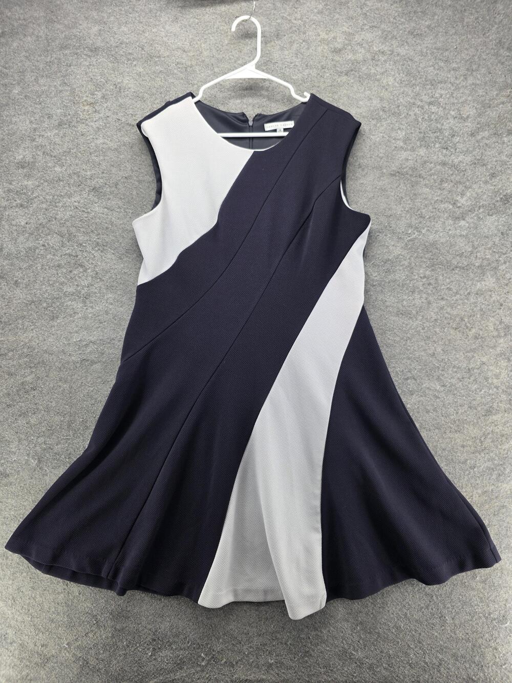 Sandra Darren Dress Womens 16 Blue Knee Length Fit & Flare Sleeveless Round Neck
